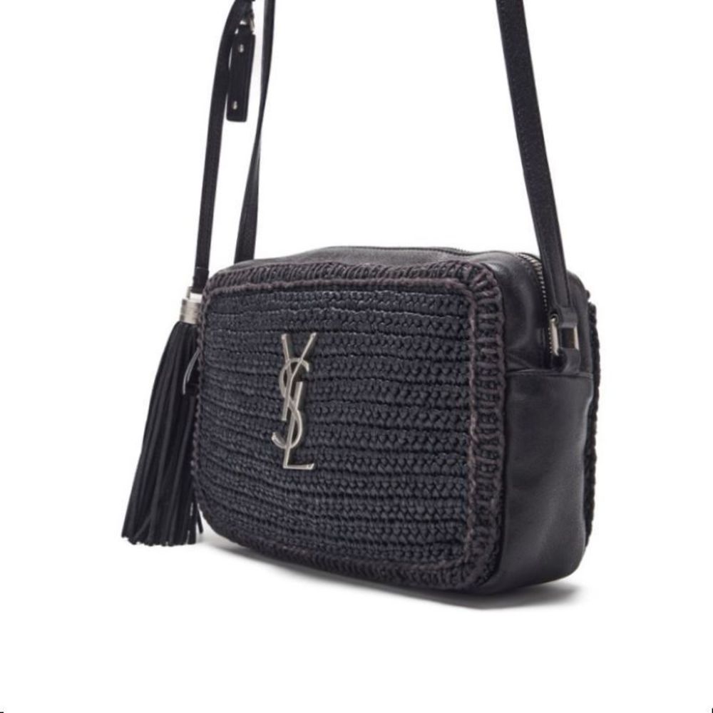 Saint Laurent Leather Fringed Camera Black Shoulder Lou Bag